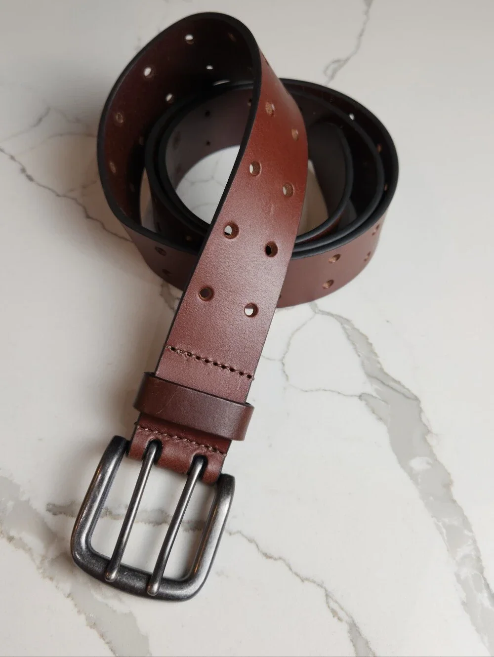 Damen + Hastings Men’s Brown Leather Double-Prong Belt (Size L, 38-40)